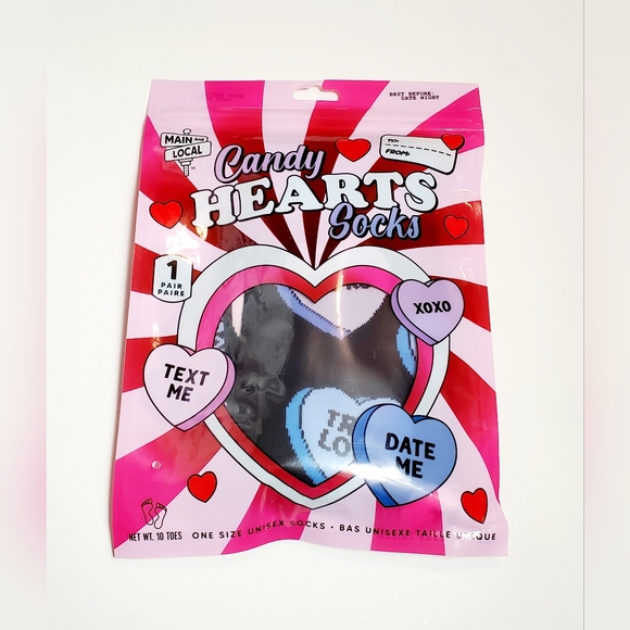 Candy Hearts Valentine's Day Adult Unisex Crew Socks Size OSFM - Picture 1 of 4